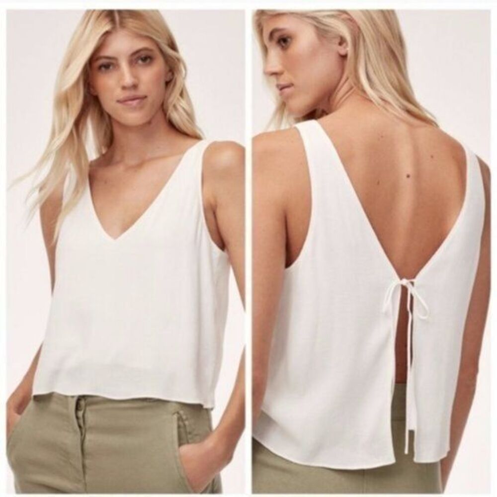 NEW Aritzia Kempner tie-black crepe blouse in‎ white - Picture 5 of 5
